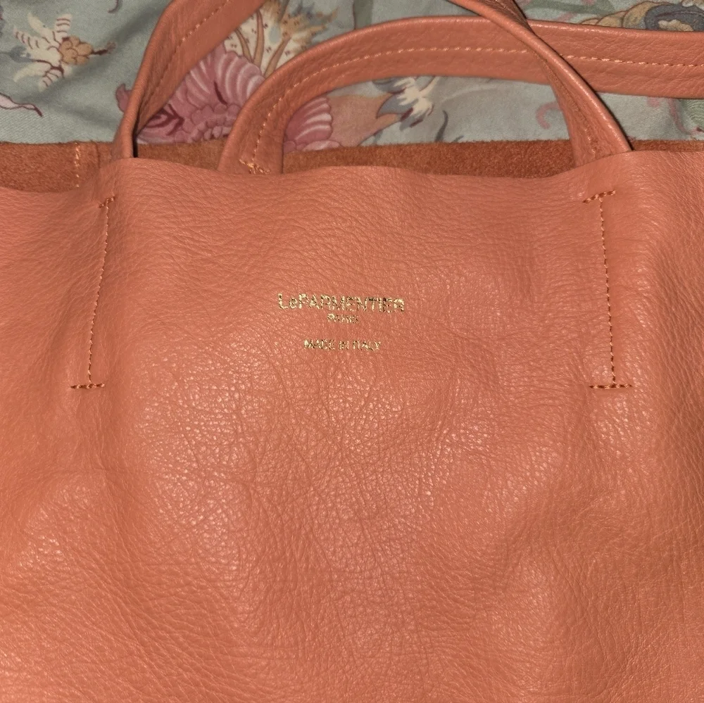 Le Parmentier Paris Made in Italy Leather Colorblock Tote – Coral & Taupe